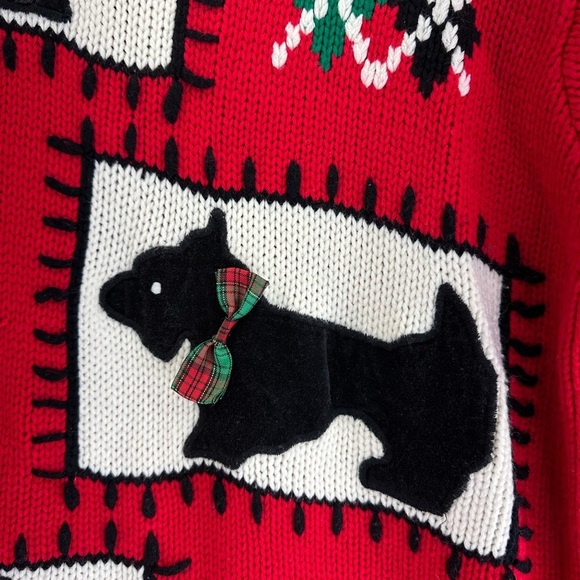 Karen Scott Vintage  Sweater Size M Pullover Crewneck Red Scottie Dog - Picture 2 of 10
